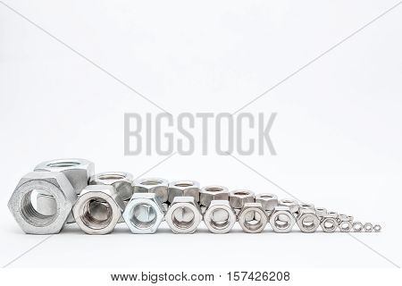 several iron bolts from M30 to M3 from big to small