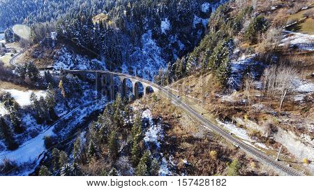 Beautiful Viaduct In Switzerland, Aerial View