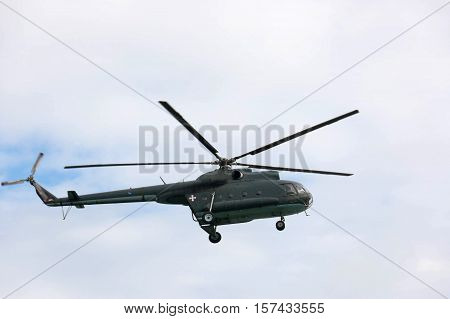 Helicopters flying during the military parade in Novi Sad Serbia 2016