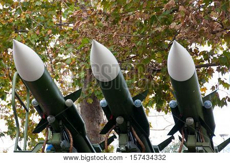 Anti-air missiles on louncher durin military parade Novi Sad Serbia 2016