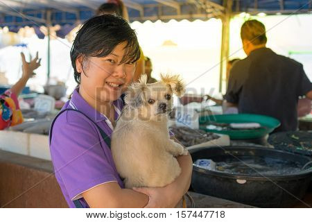 Thai Woman Shopping A Seafood In Market