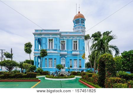 CIENFUEGOS, CUBA - MARCH 22, 2016: Hotel Palacio Azul an ecletic style palace in Cienfuegos Cuba