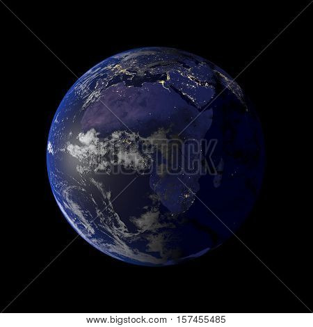 Earth Night View From Space 3D Rendering.