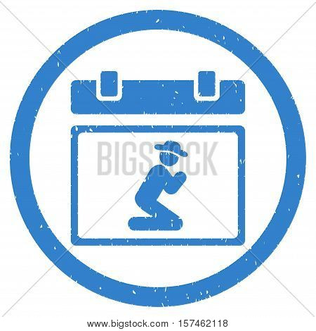 Pray Date grainy textured icon inside circle for overlay watermark stamps. Flat symbol with dust texture. Circled dotted vector cobalt ink rubber seal stamp with grunge design on a white background.