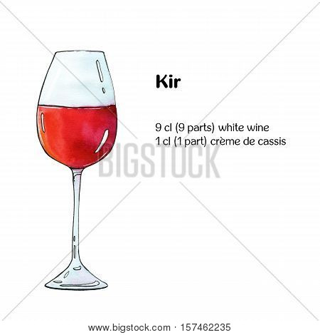 Hand Drawn Watercolor Cocktail Kir On White Background