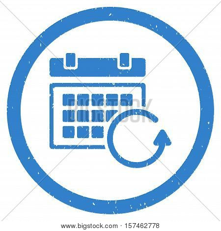 Update Calendar grainy textured icon inside circle for overlay watermark stamps. Flat symbol with unclean texture.