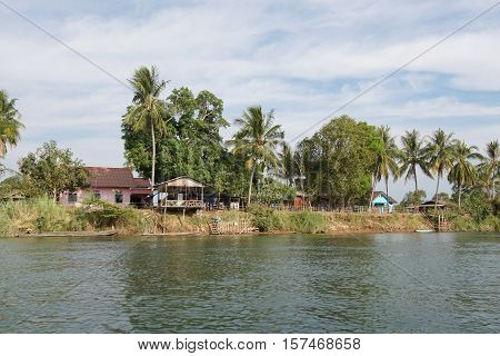 BAN KHONE, LAOS - FEBRUARY 24, 2016: Village Ban Khone on Don Khone Island within the Mekong river on February 24, 2016 in Laos, Asia