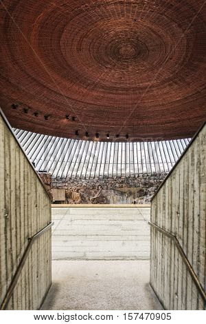 Temppeliaukio rock church famous modern architecture landmark interior in helsinki finland