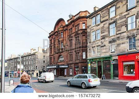 Edinburgh, Scotland, UK-circa July 2016:Typical shopping street in Edinburgh's Old Town
