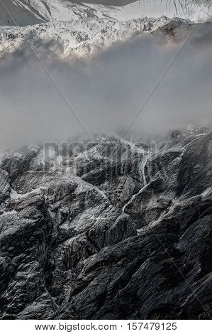 Icefall on glacier in Nepal mountains, Manaslu