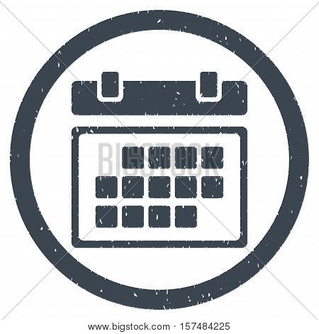 Month Calendar grainy textured icon inside circle for overlay watermark stamps. Flat symbol with dust texture.