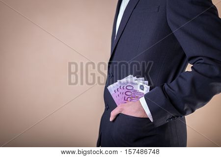 Bribe And Corruption With Euro Banknotes.