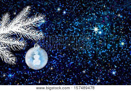 Christmas Decoration. Christmas Fir Tree Branches and decoration with white bauble . Christmas background.