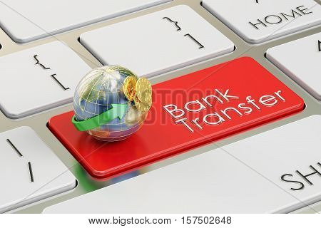 bank transfer concept on red keyboard button 3D rendering 3D rendering