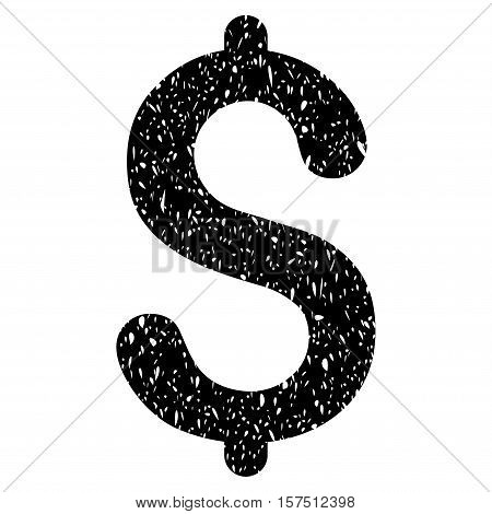Dollar grainy textured icon for overlay watermark stamps. Flat symbol with dust texture. Dotted vector black ink rubber seal stamp with grunge design on a white background.
