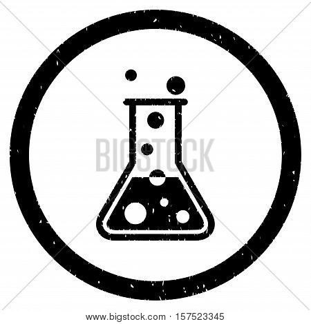 Boiling Liquid Flask grainy textured icon inside circle for overlay watermark stamps. Flat symbol with unclean texture.