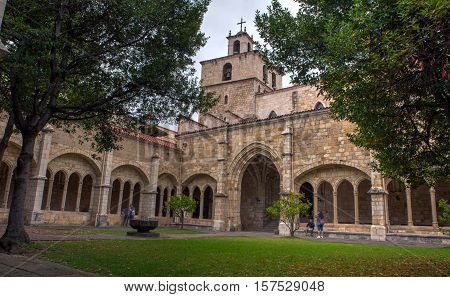 View of the Ghotic Cloister of the Santander cathedral Spain