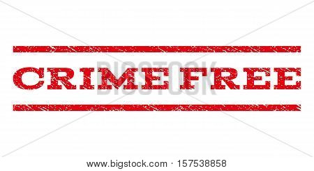 Crime Free watermark stamp. Text caption between parallel lines with grunge design style. Rubber seal stamp with unclean texture. Vector red color ink imprint on a white background.