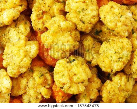 spicy rice crackers close up food background