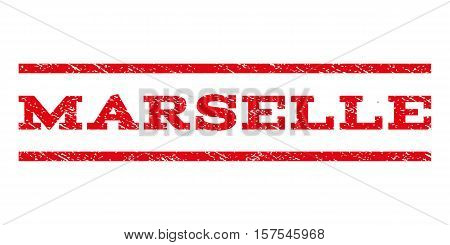 Marselle watermark stamp. Text tag between parallel lines with grunge design style. Rubber seal stamp with dirty texture. Vector red color ink imprint on a white background.