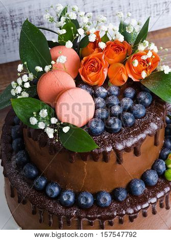 Chocolate Two Layered Wedding Cake With Roses