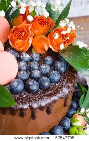 Chocolate Two Layered Wedding Cake With Roses