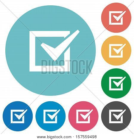 Checked box white flat icons on color rounded square backgrounds