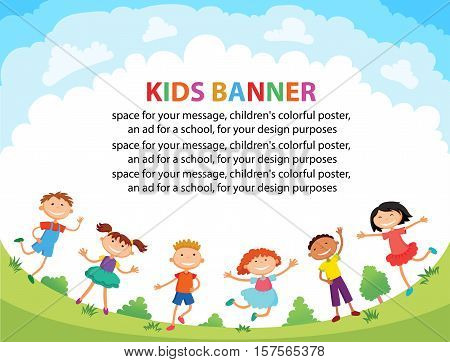 children are jumping on the glade, bunner cartoon funny vector, Ready for your message. blank template character. illustration