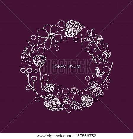 vector set of flowers, herbs and leaves are arranged in a circle, which can be used in invitations, postcards and flyers or logo