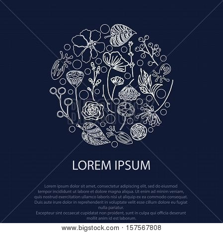 vector set of flowers, herbs and leaves are arranged in a circle, which can be used in invitations, postcards and flyers or logo