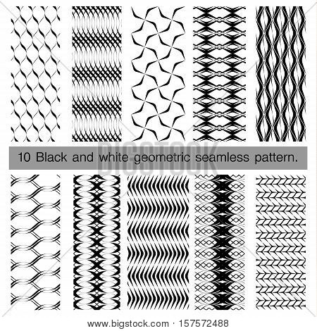 Collection of black and white geometric seamless pattern. Abstract background. Vector seamless pattern.