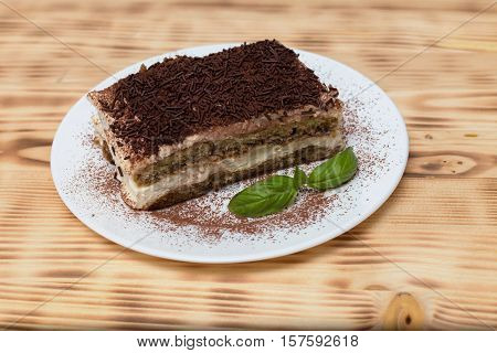 Tiramisu cake, homemade tiramisu dessert. Traditional Italian cuisine, Selective focus