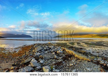 Beautiful Sundown In Olderfjord Village In Norway