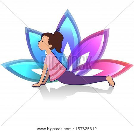 Yoga for kids. Yoga asana pose and healthy lifestyle on lotus background. Vector illustration