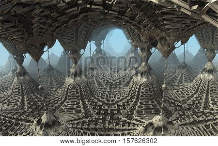 3D illustration of virtual scene with fictive ancient architecture