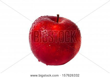red Apple with water drops on white background