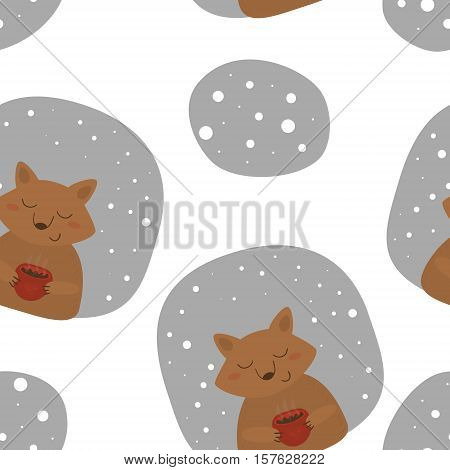 Vector pattern with fox and cup. Printable templates