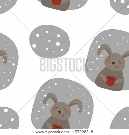 Vector pattern with rabbitand cup. Printable templates