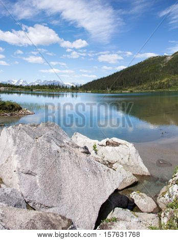 Vertical panoramic view of Upper Dewey Lake 3100 feet (945 meters) above sea level (Skagway).