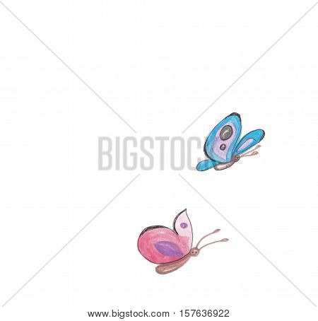 watercolor painted butterflies in red and blue