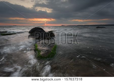 Sunrise over the sea, near the city of Burgas, Bulgaria