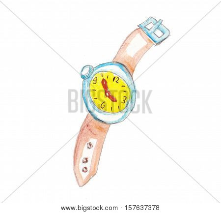 watercolor placeholder hand made colorfull clock yellow