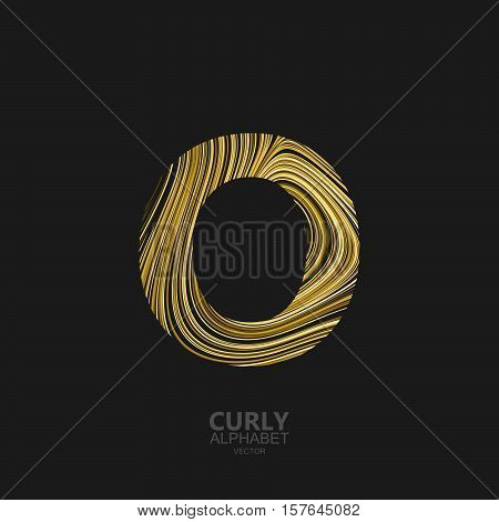 Curly textured Letter O. Typographic vector element for design. Part of marble or acrylic texture imitation textured alphabet. Letter O with diffusion lines swirly pattern. Vector illustration