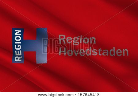 Flag of Capital Region of Denmark is the easternmost administrative region of Denmark. 3d illustration