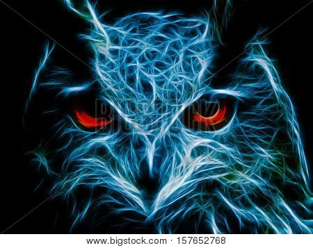 Abstract image owl dark color background flame illustration stock