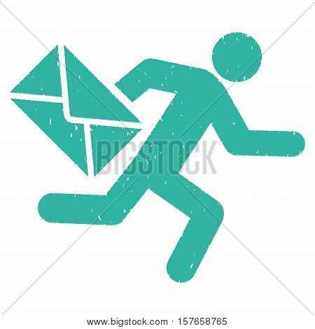 Mail Courier grainy textured cyan icon for overlay watermark stamps. Flat symbol with scratched texture. Dotted vector ink rubber seal stamp with grunge design on a white background.