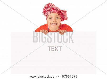 Funny little girl with white blank slate