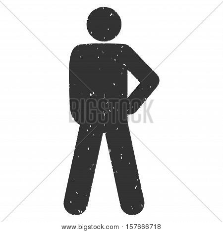 Audacity Pose grainy textured gray icon for overlay watermark stamps. Flat symbol with dirty texture. Dotted vector ink rubber seal stamp with grunge design on a white background.