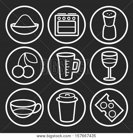 Set of vector icons on the theme of the lines in a flat style cuisine