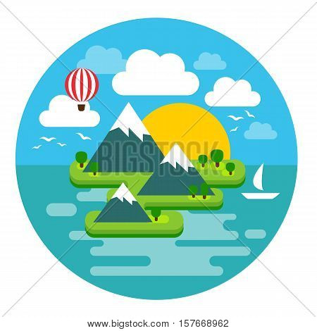 Vector illustration of a summer Paradise island in the ocean, perfect for a getaway vacation